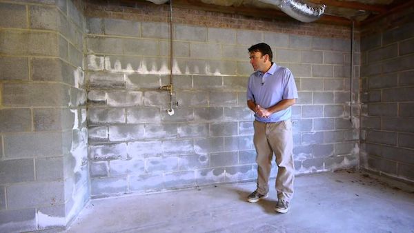 removing white powder from basement walls